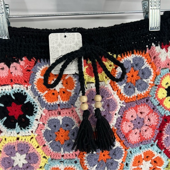 OCEANUS Ava Rainbow Colorful Handmade Drawstring Beach Crochet Shorts XS NWT - Picture 4 of 8